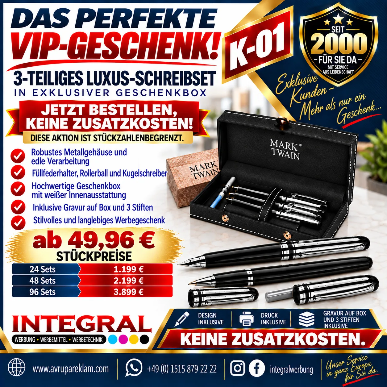 K-01 Mark Twain 3-teiliges Luxus-Schreibset