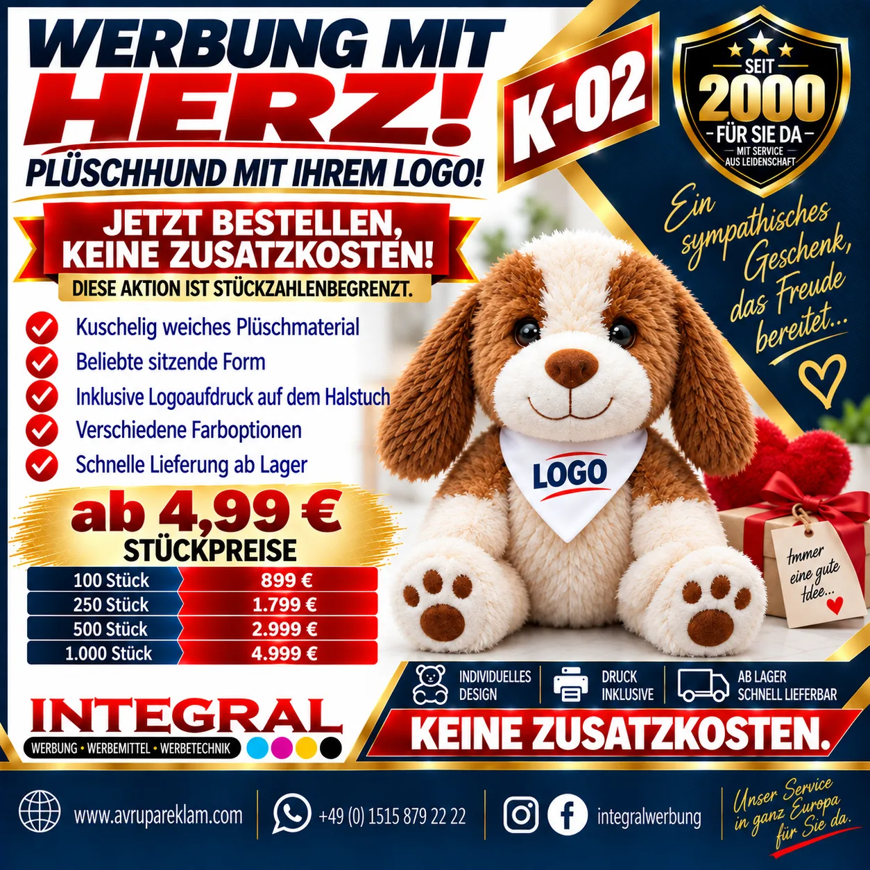K-02 Plüschhund mit Ihrem Logo