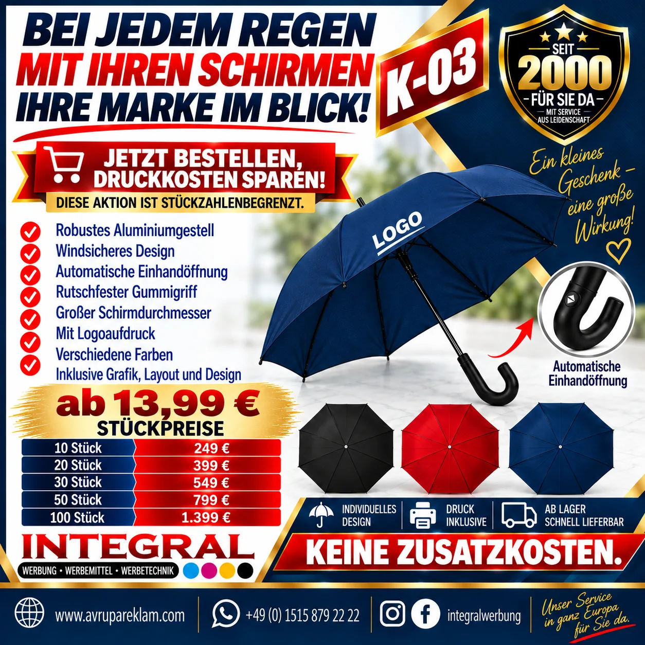 K-03 Werbeschirm mit Logoaufdruck