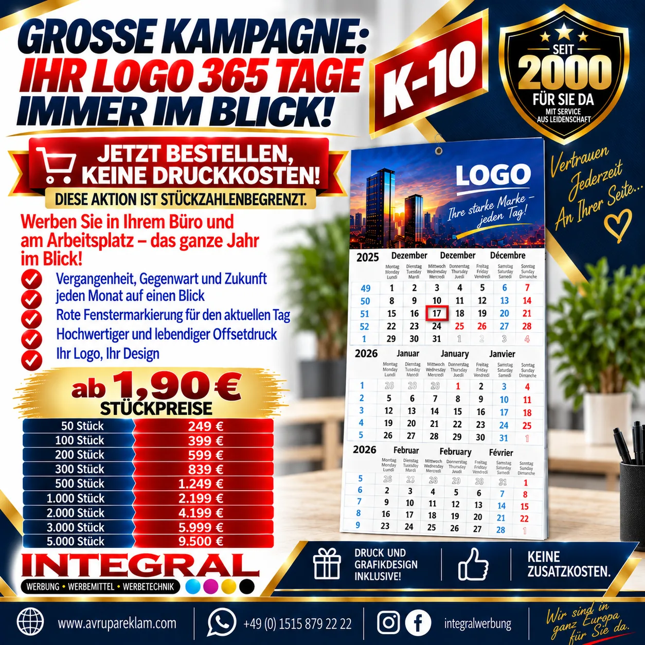 K-10 3-Monats-Wandkalender