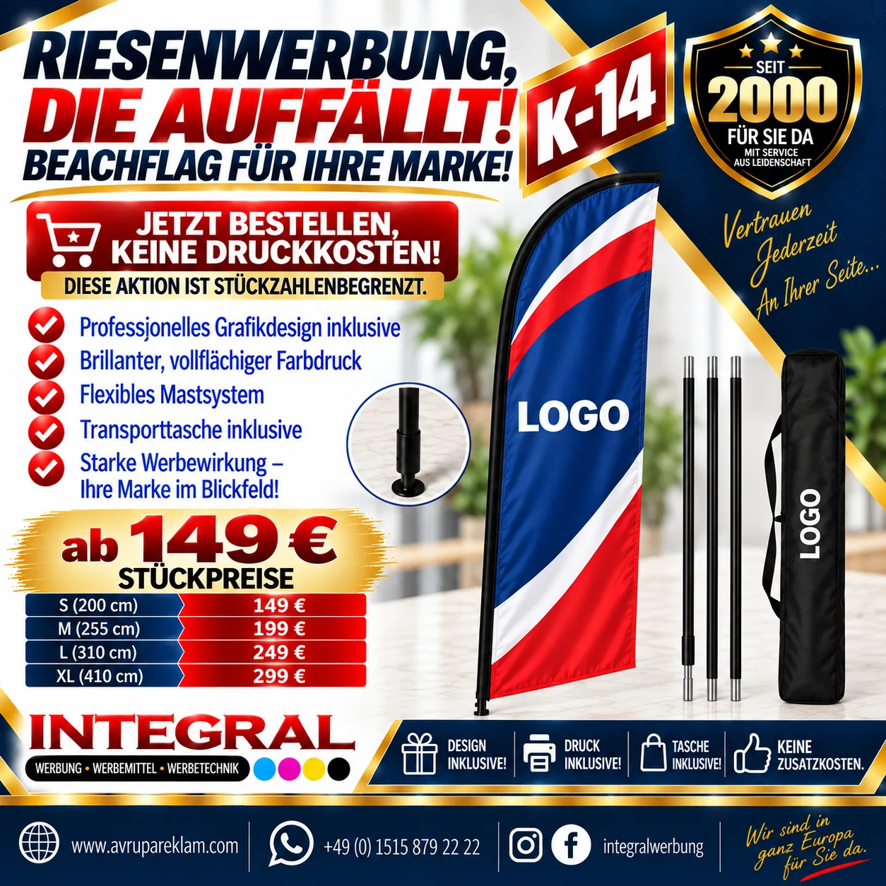 K-14 Beachflag für Ihre Marke