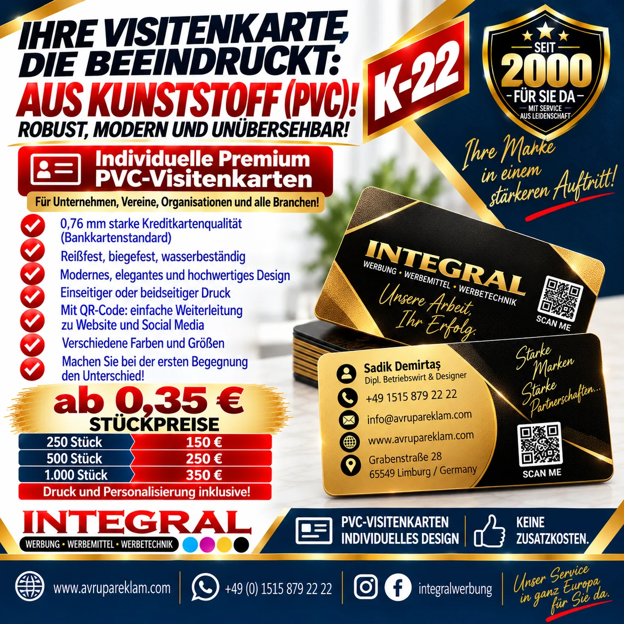 K-22 Premium PVC-Visitenkarten