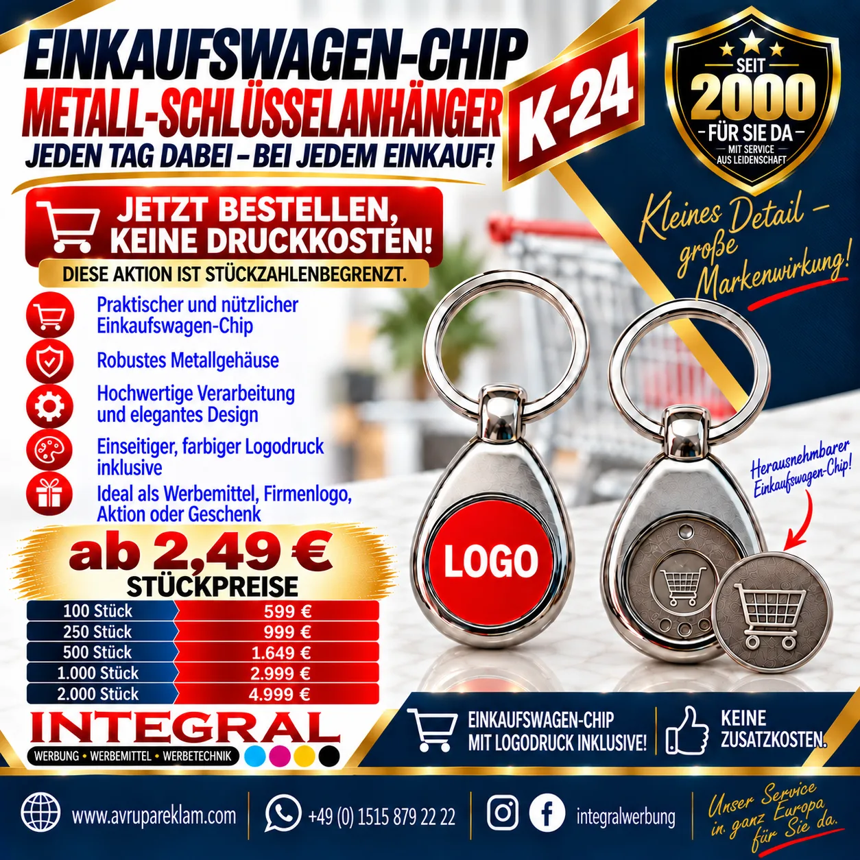 K-24 Einkaufswagen-Chip Metall-Schlüsselanhänger